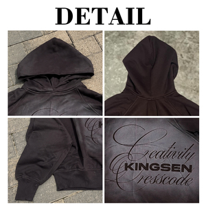 เสื้อฮู้ดดี้คุณภาพสูง พิมพ์ลาย DTG แบบกำหนดเอง ผ้าเฟรนช์เทอร์รี่ 400gsm ทรงโอเวอร์ไซส์ ปักลายแบบซันเฟด ล้างสีแบบดิสเทรส แอซิดวอช สำหรับผู้ชาย - Product Image 6