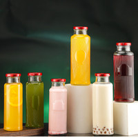 Gratis proefmonsters 12 oz 16 oz 350ml 500ml ronde glazen drankenflessen met metalen deksels, herbruikbare glazen fruitsapfles