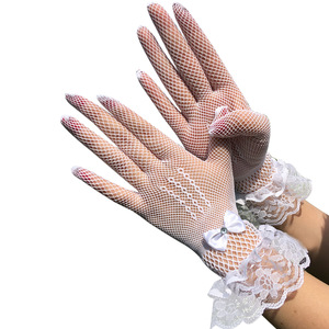 Gants de conduite d'été en dentelle noire et blanche pour femmes, gants en maille filet pour filles, gants de mariée à doigts complets - Product Image 3