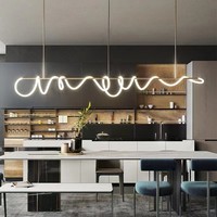 Lampe suspendue longue et torsadée pour cuisine d'appartement ou villa, en fer doré et noir avec gel de silice, pour hôtel ou salon