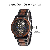 Jam Tangan Mekanik Otomatis Kayu Skeleton Hollow Dial Jam Tangan Kayu Alami untuk Pria Hadiah untuk Pacar