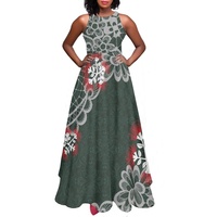 Robe longue élégante en tissu hawaïen sexy, sans manches, sur mesure, fabricant de robes, petites commandes, robe à fleurs Pohutukawa pour femmes
