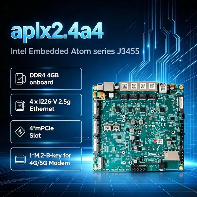 BL-APLX2.4a4 Intel Atom J3455 4*2.5G Ethernet Quad SIM 4G/5G Industrial Network Router Motherboard 4GB DDR4 Onboard