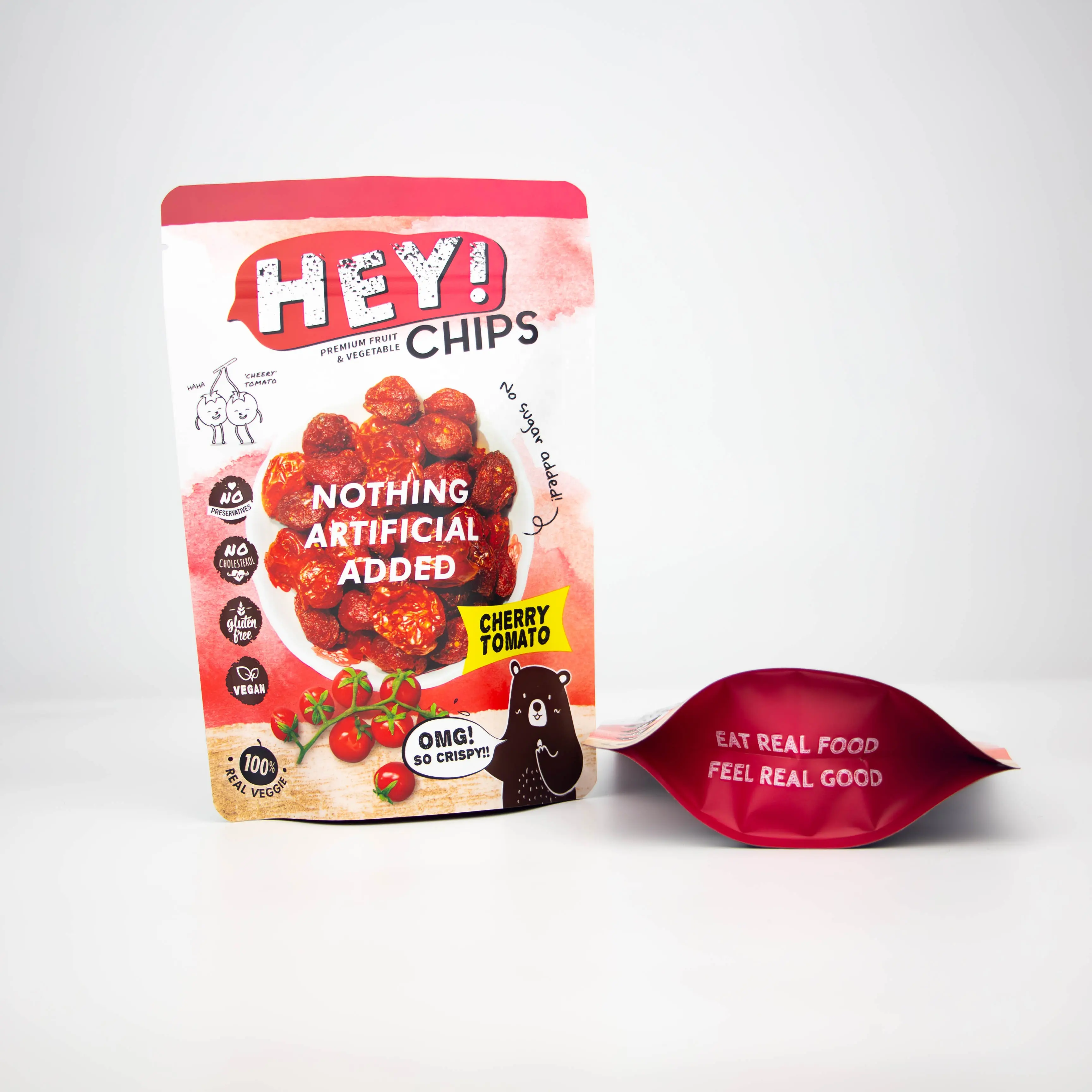 Saco folha reutilizável impresso personalizado saco de lanche de tomate cereja embalagem de plástico stand up bolsa para frutas secas