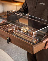 Boîte cadeau de Noël en bois de luxe avec couvercle en acrylique, boîte d'emballage de chocolat de qualité supérieure pour les fêtes, boîte cadeau personnalisée avec logo en gros