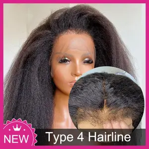 ISEE New In Handmade 4c Hairline HD Lace Front Wig Densité naturelle Kinky Straight avec des bords bouclés réalistes