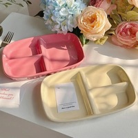 Einzelportions-Frühstücksteller mit Unterteilungen 211 Portionkontrolle Bonbonfarbenes Ins-Style Keramik-Geschirr Mikrowellengeeignet Quadratische Form