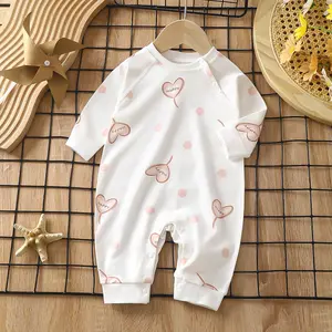 Barboteuse biologique à manches longues pour bébé Barboteuse personnalisée pour bébé en coton avec bouton Pyjamas Vêtements de nuit Onesie