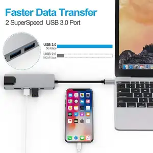 5 In 1 çok portlu genişletici uyumlu Splitter tipi C kablosuz Vga şarj Por Hub 5 Port adaptör desteği 4k Hdmi Rj45 Usb 3.0