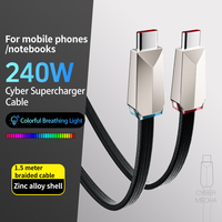 Câble de charge rapide BaseMo 240W Cyber avec lumière respirante aux couleurs éclatantes, interface en alliage de zinc, pour écouteurs iOS, appareil photo, câble de données Micro-USB