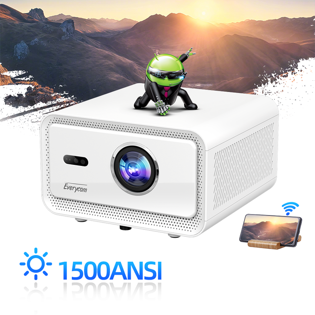 Everycom Cubelite Mini Smart Android 12 Projector 4K 1080P LED Lamp 1500 ANSI Resolution 2G RAM 32G ROM Movie Theater Beamer