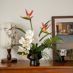 Jarrón de flores artificiales con orquídeas Phalaenopsis y flores de seda de Ave del Paraíso para decoración del hogar, centro de mesa - Product Image 3