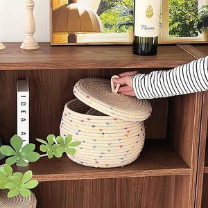 Esme L & H <span class=keywords><strong>Petit</strong></span> <span class=keywords><strong>panier</strong></span> en corde en tissu avec <span class=keywords><strong>pompon</strong></span> arc-en-ciel coloré 10x6 Cute Organizing Storage Bins for Small Toy Gifts Box - Product Image 5