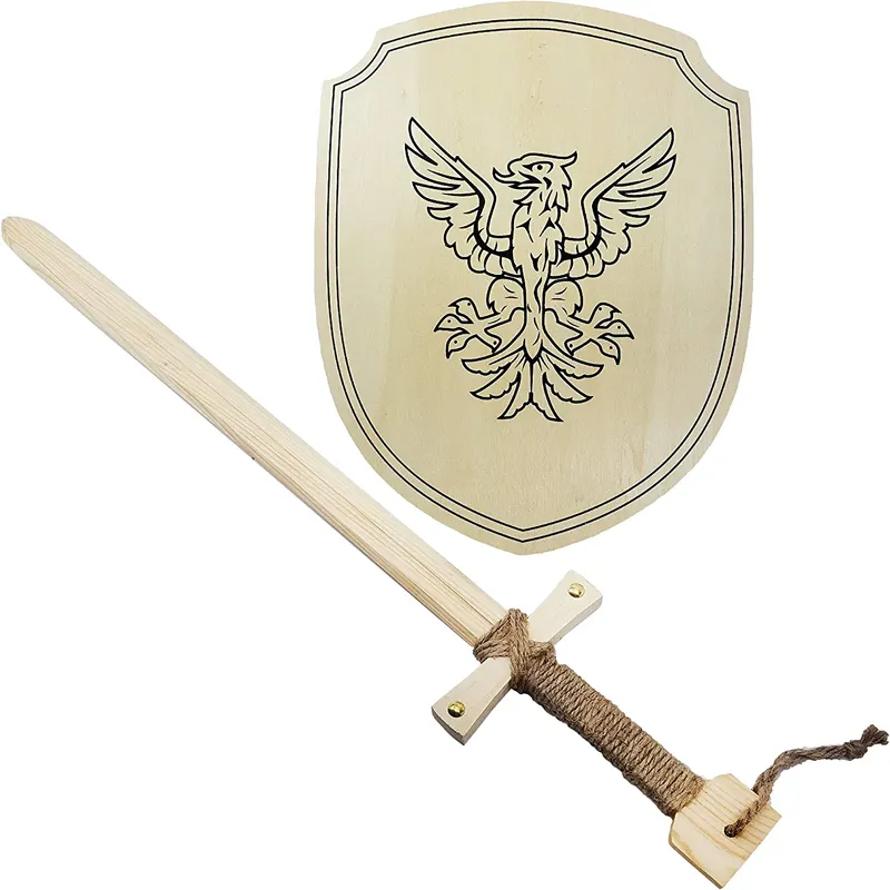 Sword Shield-juego ligero de madera para juego al aire libre, conjunto de escudo de espada para mesa redonda, estilo de juguete de madera