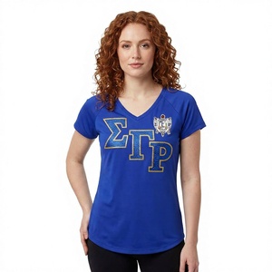 T-shirt décontracté d'été personnalisé pour femmes Sigma Gamma Rho, 100 % coton jersey respirant, col en V - Product Image 5