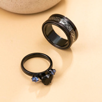 Cincin Titanium Baja Anti Karat FANKE Cross-Border Explosions, Cincin Kekasih Gaya Gothic Hitam dengan Zirkon, Cincin Baja Anti Karat