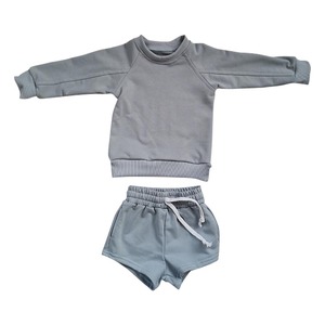 Conjuntos de Ropa para Bebé Color Azul Polvoriento, Conjunto de Suéter y Pantalones Cortos, Ropa para Niños Pequeños, Conjuntos de Sudaderas de Felpa Francesa de Algodón - Product Image 4