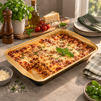 Conteneur en aluminium à parois lisses de 3 L, grand format, couleur or, jetable, pour lasagnes, repas familiaux, traiteur