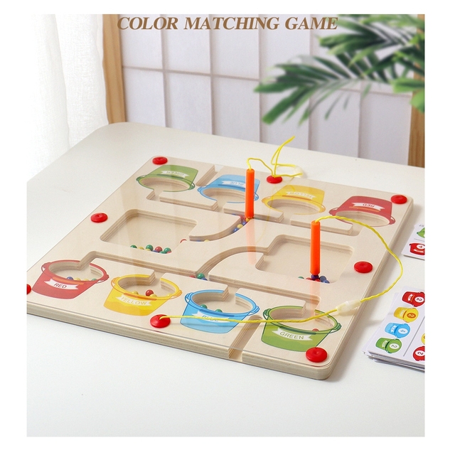 Wooden Magnetic Bead Moving Game, Magnetic Color Classification Counter Board
