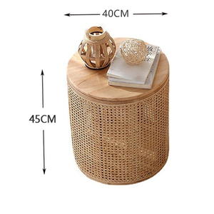 Rattan tecido nórdico redondo madeira maciça wabi-sabi sala sofá varanda mesa de chá simples pode ser contido canto vários - Product Image 5