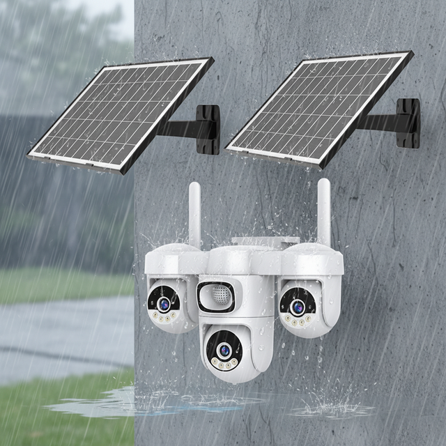 Panoramic 4 Lens Outdoor Wireless Video 4K 4G Sim Card Audio PTZ WiFi Surveillance Home Security 120 Solar Camera Cloud Alarm