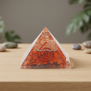 Pirámide de Orgón con Incrustaciones de Cristales de Cornalina Roja y Ágata, para Sanación, Feng Shui, Decoración del Hogar, Escultura Tallada y Grabada - Product Image 3