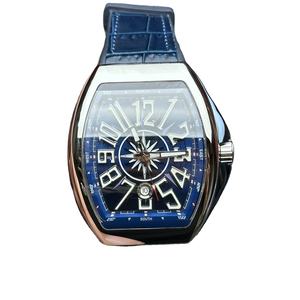 Montre mécanique pour homme avec cadran bleu, bracelet en cuir, résistance à l'eau, affichage lumineux des chiffres romains - Product Image 2