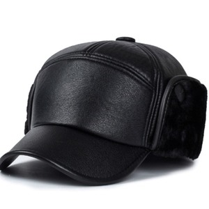 Men's Winter PU Baseball Cap Warm Ear Flaps Waterproof Suede Hat For Seniors And Fathers - Product Image 1