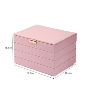 Boîtes à <span class=keywords><strong>bijoux</strong></span> en cuir rose avec logo, grande capacité, organisateur décoratif, boîtes à <span class=keywords><strong>bijoux</strong></span> empilables en cuir - Product Image 2