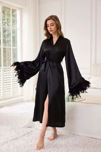 Sfy4044 2025 Summer Original Design Luxury Satin Long Sleeve Robe Elegant Sexy Bridal <b>Wedding</b> <b>Dressing</b> <b>Gown</b> Women's Front - Product Image 4