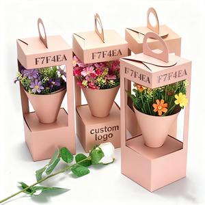 Boîte en papier à fenêtre personnalisée pour bouquet de fleurs, boîte de présentation pliable avec insert, emballage cadeau pour fleuriste avec poignée et fenêtre en PVC - Product Image 2