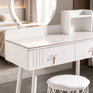 Modern Makeup <b>Vanity</b> With Lighted <b>Mirror</b> Storage Drawers Bedroom <b>Dressing</b> <b>Table</b> With Stool - Product Image 2