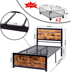 Двойная Рама для кровати с деревянным изголовьем, подножка, металлическая платформа, кровать без коробки, необходима пружина, дизайн без шума, подстилка для хранения - Product Image 3