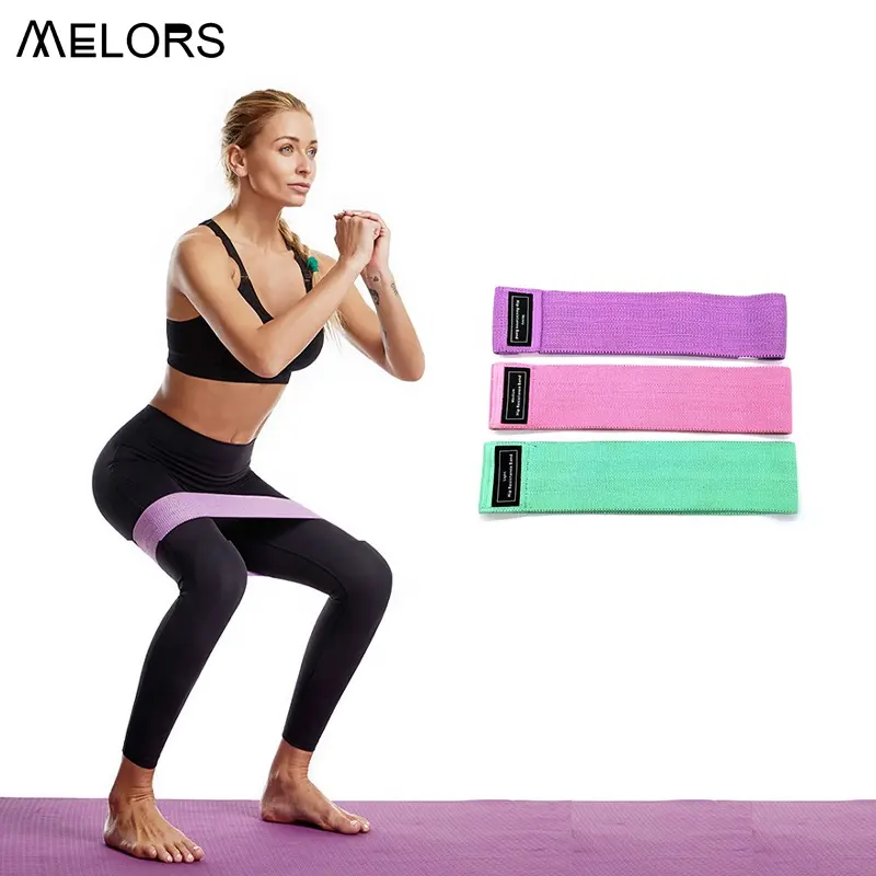 Melors Custom Logo Printed Yoga Gym Exercise fitness for Legs Glutes Booty Hip Fabric Resistance Bands