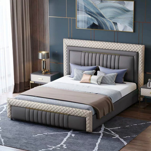 Giường ngủ da thật cao cấp có chức năng lưu trữ, đầu giường bọc nệm kiểu dáng sang trọng - Product Image 2