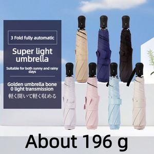 Parapluie de voyage compact OEM personnalisé avec logo, 196g, léger, mini, pliable en 3 sections, revêtement noir UPF50, imperméable, pour femme, marque AD - Product Image 2