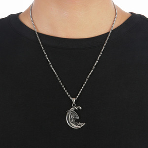 Yunnique-collar con colgante de luna de dragón de acero inoxidable, joyería de moda para hombre, regalo, diseño geométrico JD215 - Product Image 4