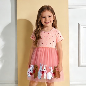 Vestido Formal <span class=keywords><strong>de</strong></span> Verano Ultra Cómodo para Niñas Pequeñas, <span class=keywords><strong>de</strong></span> Algodón, Manga Corta, Estampado <span class=keywords><strong>de</strong></span> Corazones, Aplique <span class=keywords><strong>de</strong></span> Conejito, Tul, para Uso Diario - Product Image 2
