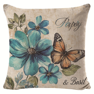 Funda de Almohada Cuadrada Lavable con Diseño Floral y Mariposas Estilo Americano Campestre para Sala de Estar o Sofá P2438 - Product Image 4