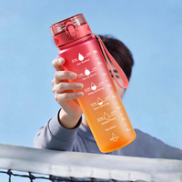 Bouteille d'eau en plastique personnalisée, écologique, anti-fuite, avec bouchon à bouton-poussoir et corde, minimaliste, 1050 ml, pour le fitness, la randonnée et le camping (vente en gros)