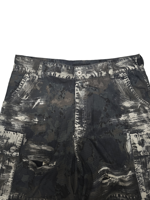 Celana Pendek Kargo 3/4 Panjang Model Street Style Faka Two Camo Print Patch Pocket Distressed Holes Raw Hem 100% Katun Anti-UV Ramah Lingkungan
