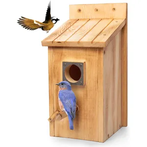 Nichoirs en bois avec garde-prédateur en métal Maisons d'oiseaux en bois pour l'extérieur avec poteau