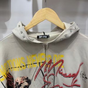 เสื้อฮู้ดซิปปักลายเทวดาคุณภาพสูงขายส่ง ODM พร้อมลายปักแบบ Hot Drilling เสื้อผ้าดีไซน์เนอร์สไตล์โกธิค Mixed Emotion - Product Image 3