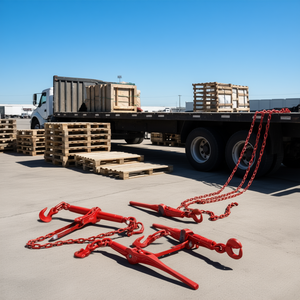 Cadenas de acero con ganchos rojos de 3/8-1/2 pulgadas G70, paquete de 4 para amarre, transporte y remolque - Product Image 2