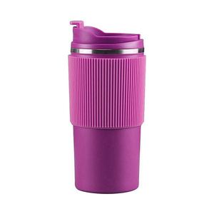 Custom Logo Double Wall Stainless Steel Coffee Travel <b>Mug</b> with Anti-slip Silicone Sleeve Vacuum <b>Insulated</b> Tumbler Flip Lid - Product Image 4