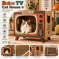 Rumah Kucing Kardus Bergelombang Bentuk TV Retro Cetak Kustom Produk Kertas Kreatif