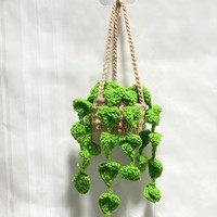 Ornement suspendu mignon en forme de rose tricotée au crochet, plante en pot en laine, accessoires de voiture, décoration, cadeau d'Halloween