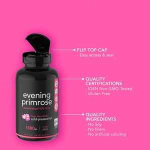 Huile d'<span class=keywords><strong>Onagre</strong></span> (1300mg) Marque Blanche, 120 Gélules Liquides Roses, Complément Hormonal pour Femmes - Product Image 4