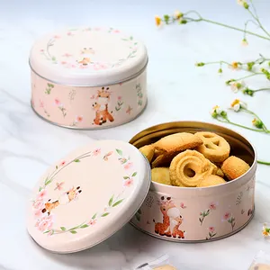 Wholesale Hot Sale Christmas Round Butter Cookies Tin Box Custom Food Grade Candy Biscuit Tin Can For Cake