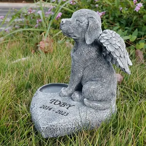 Estatua conmemorativa de <span class=keywords><strong>Cocker</strong></span> Spaniel de ala de Ángel personalizada, <span class=keywords><strong>cachorro</strong></span> de resina gris con base de corazón y ranura para urna de fotos - Product Image 4